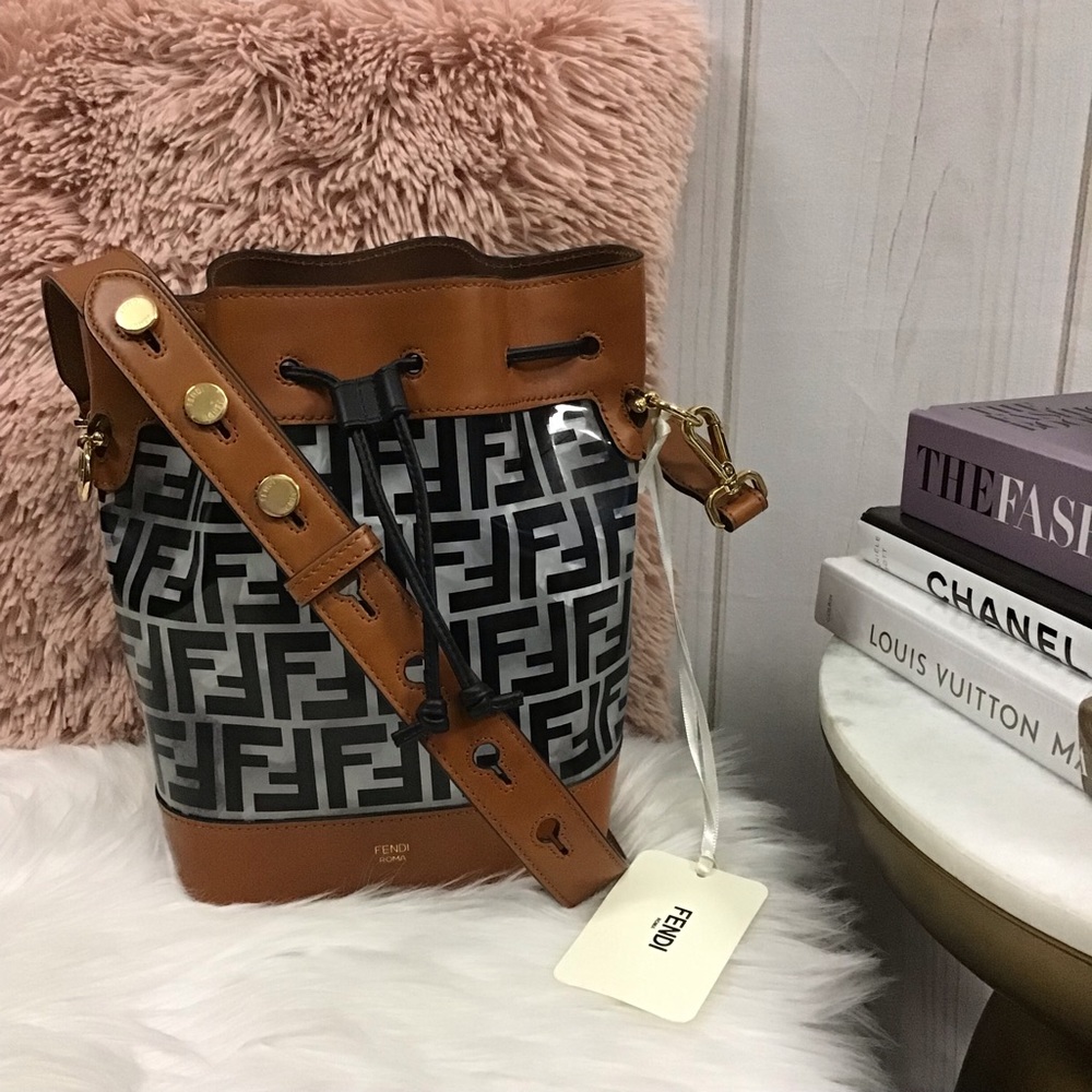 Fendi Monogram Bucket Bag in Brown and Black